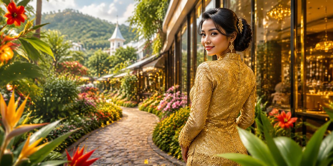 Pemain Malaysia menikmati hiburan dalam talian x1bet berbaju kebaya